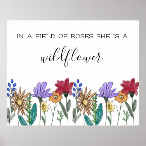 Boho Watercolor Wildflowers In a field of roses Poster