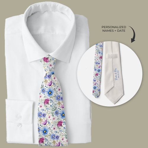 Boho Watercolor Wildflowers Neck Tie