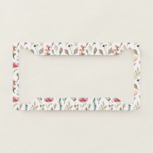 Boho Watercolor Wildflowers Painting Pattern License Plate Frame