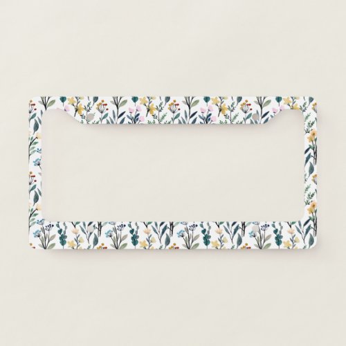 Boho Watercolor Wildflowers Painting Pattern License Plate Frame