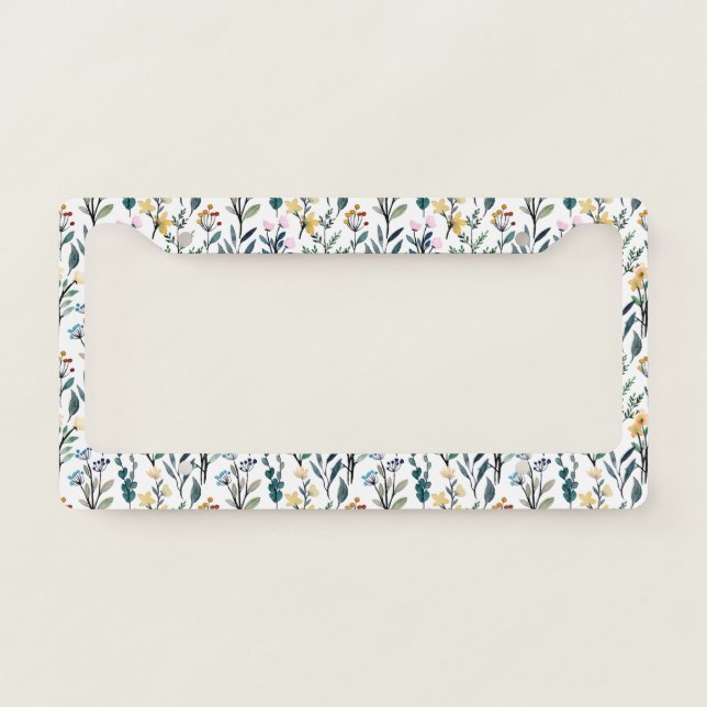 Boho Watercolor Wildflowers Painting Pattern License Plate Frame (Front)