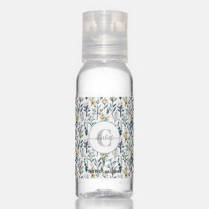 Boho Watercolor Wildflowers Pattern Monogram Name  Hand Sanitizer