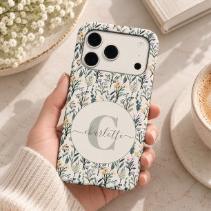 Boho Watercolor Wildflowers Pattern Monogram Name Iphone 18 Pro Case