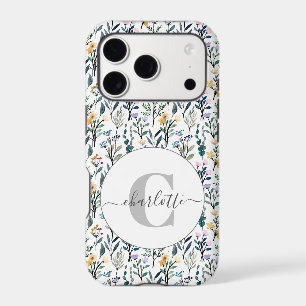 Boho Watercolor Wildflowers Pattern Monogram Name Iphone 18 Pro Case