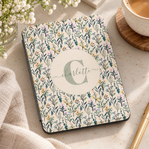Boho Watercolor Wildflowers Pattern Monogram Name Kindle Cover