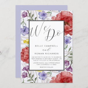 Boho Watercolor Wildflowers Purple Wedding  Invitation
