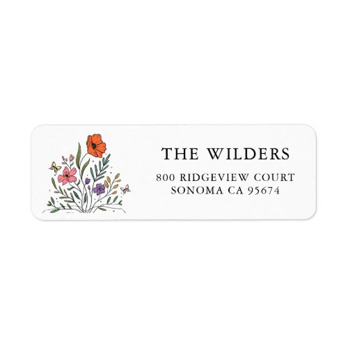 Boho Watercolor Wildflowers Return Address Label