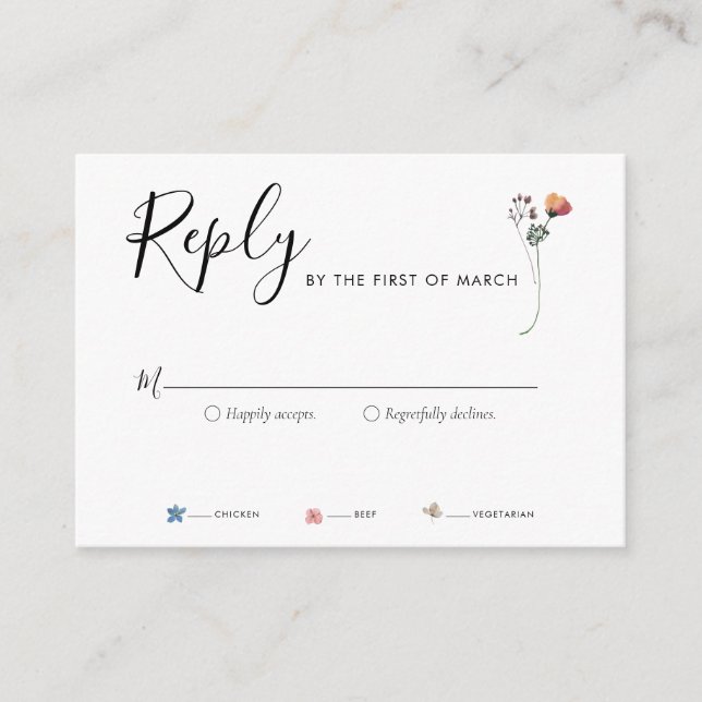 Boho Watercolor Wildflowers RSVP Enclosure Card (Front)