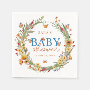 Boho Watercolor Wildflowers Rustic Baby Shower Napkins