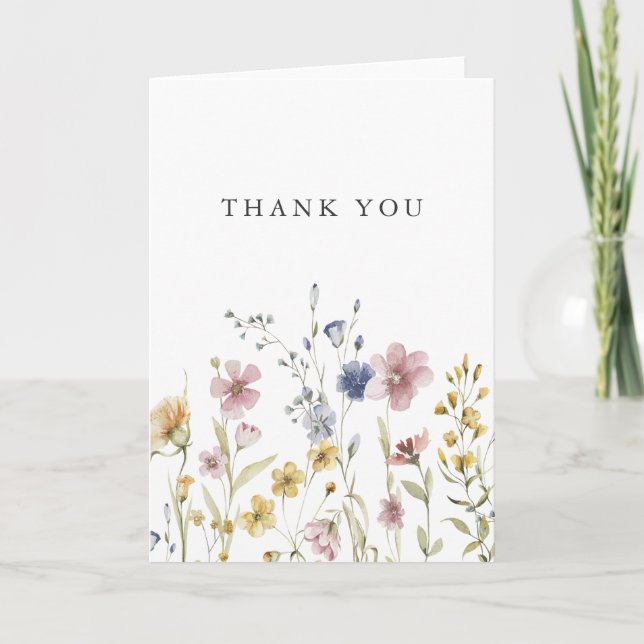 Boho Watercolor Wildflowers Thank You Card (Front)