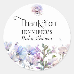 Boho Watercolor Wildflowers Thank You Favor Classic Round Sticker