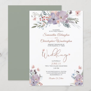 Boho Watercolor Wildflowers Violet Green Wedding Invitation