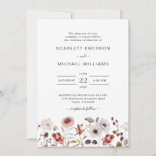 Boho Watercolor Wildflowers Wedding Invitation