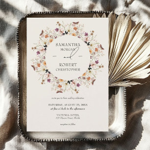 Boho watercolor wildflowers wreath fall earthy invitation