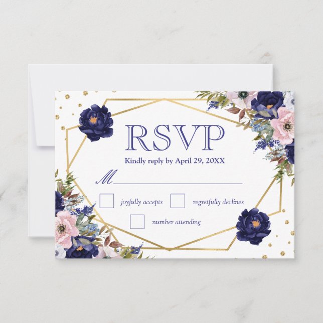Boho Watercolor Winter Flowers Wedding RSVP Card (Front)