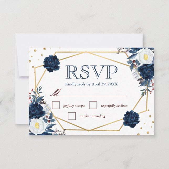 Boho Watercolor Winter Flowers Wedding RSVP Card (Front)