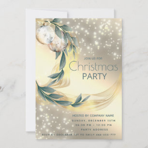 Boho watercolor winter greenery gold Christmas Invitation