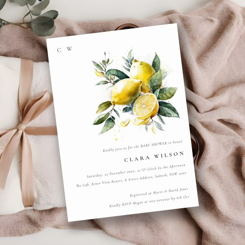 Boho Watercolor Yellow Lemon Garden Baby Shower Invitation