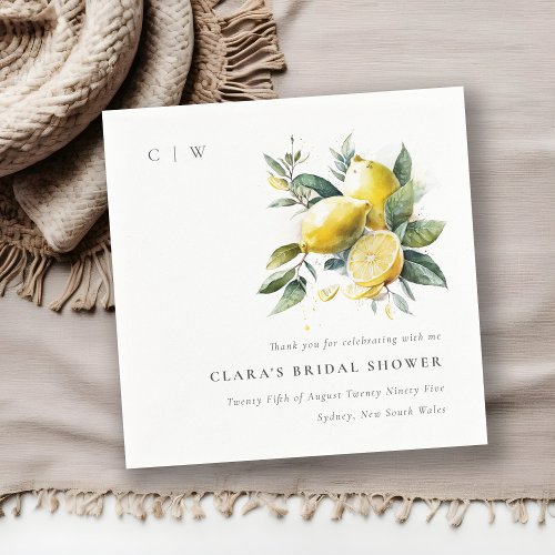 Boho Watercolor Yellow Lemon Garden Bridal Shower Napkins