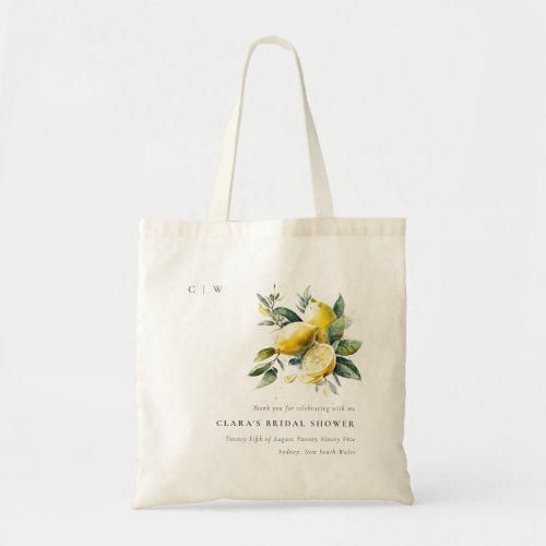Boho Watercolor Yellow Lemon Garden Bridal Shower Tote Bag