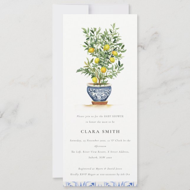 Boho Watercolor Yellow Lemon Tree Baby Shower Invitation (Front)