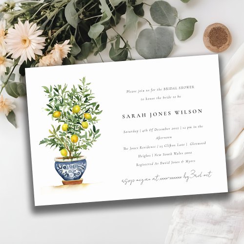 Boho Watercolor Yellow Lemon Tree Bridal Shower Invitation