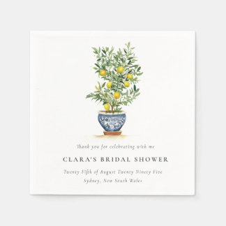 Boho Watercolor Yellow Lemon Tree Bridal Shower Napkins