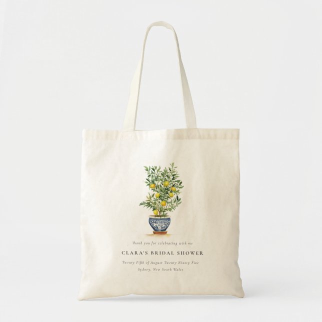 Boho Watercolor Yellow Lemon Tree Bridal Shower Tote Bag (Front)