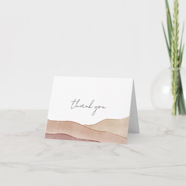 Boho Watercolour Abstract Folded  Letterpress Thank You Card (Front)