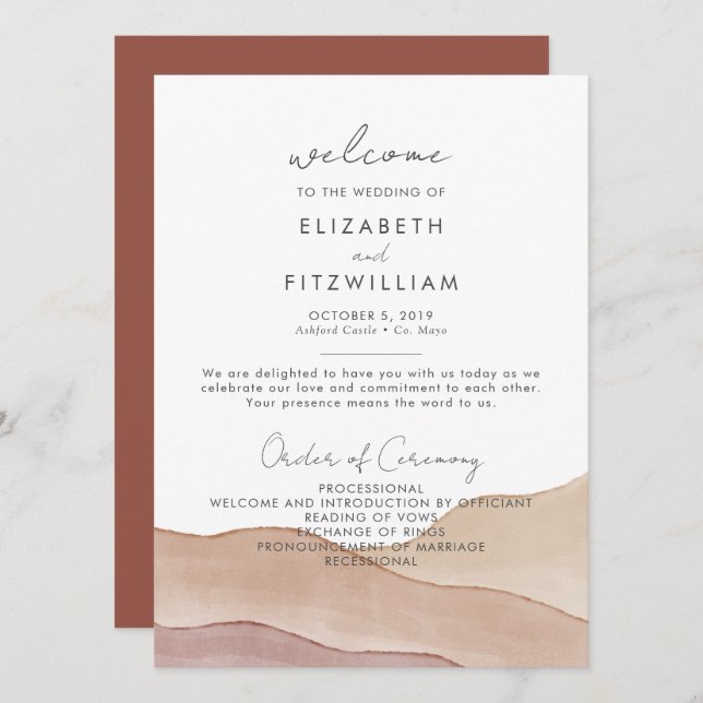 Boho Watercolour Abstract | Rust Maple Wedding   Program (Front/Back)