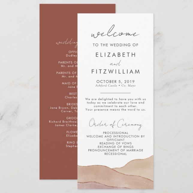 Boho Watercolour Abstract | Rust Maple Wedding  Program (Front/Back)