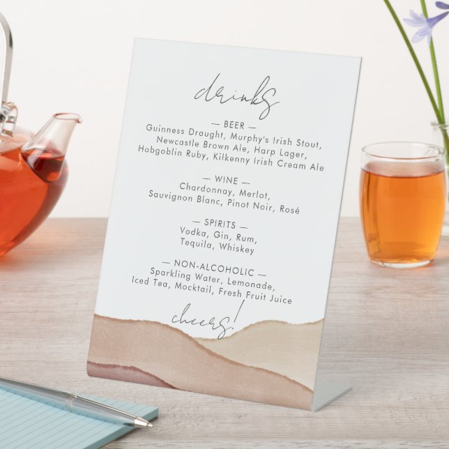 Boho Watercolour Abstract | Wedding Drinks Menu    Pedestal Sign (In SItu)