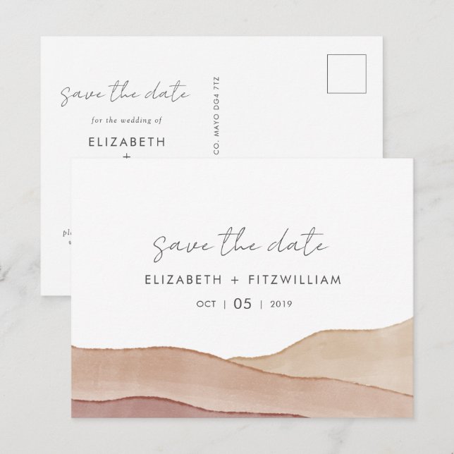 Boho Watercolour Abstract Wedding Save The Date Postcard (Front/Back)