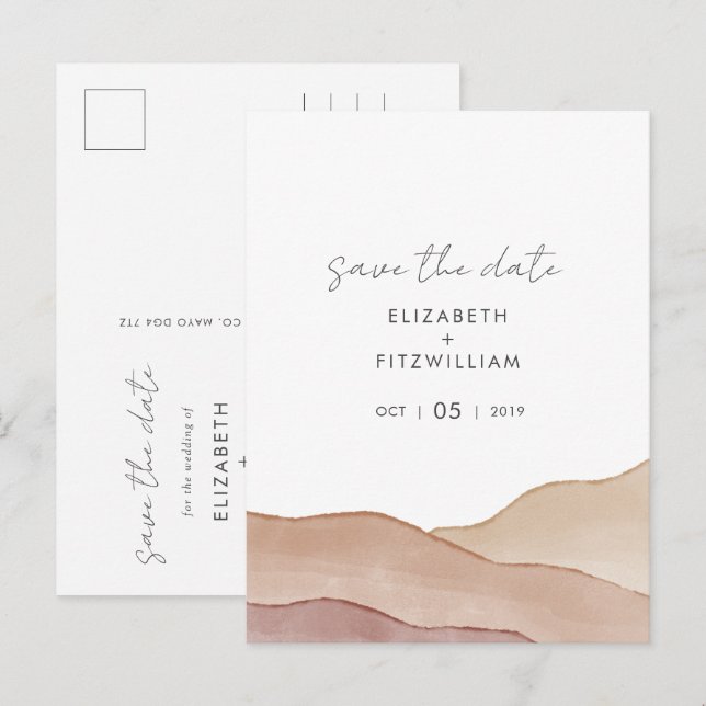 Boho Watercolour Abstract Wedding Save The Date Postcard (Front/Back)