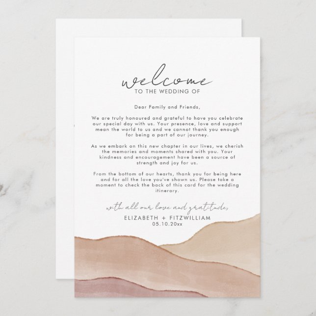 Boho Watercolour Abstract Welcome Note & Itinerary (Front/Back)