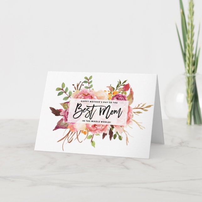 Boho Watercolour Floral Bouquet Photo Mother's Day Card (Front)