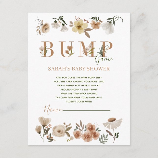 Boho Waterolor Floral Baby Shower Bump Game Enclosure Card (Front)
