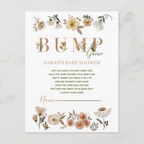 Boho Waterolor Floral Baby Shower Bump Game Enclosure Card - Designed to coordinate with our Boho Baby in Bloom Baby Shower invitations, this baby shower Bump game features 'BUMP' in letters decorated with earthy colored watercolor florals, and the back features an all over floral pattern. View the entire collection here: https://www.zazzle.com/collections/boho_baby_in_bloom_baby_shower_suite-119721891583250361 Copyright Elegant Invites, all rights reserved.