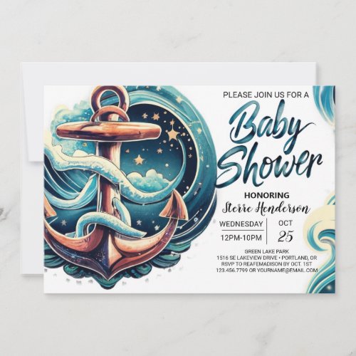 Boho Waves Blue Baby Shower Invitation