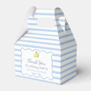 Boho Wavy Border Blue And White Tile Lemon Wedding Favor Boxes
