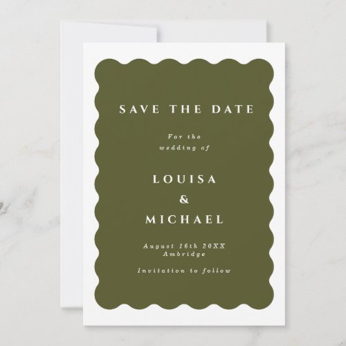 Boho Wavy Border Green Wedding  Save The Date