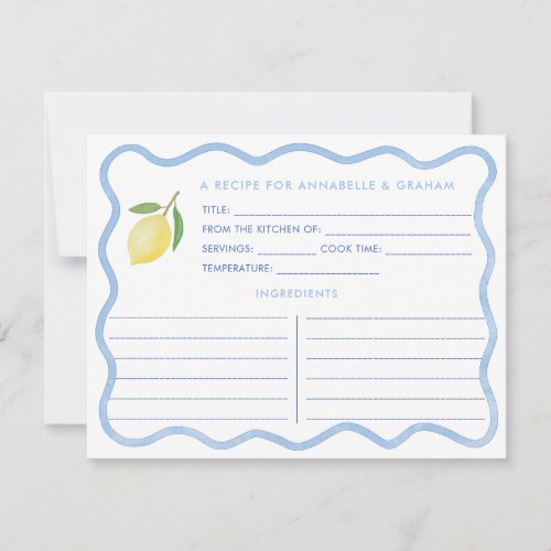 Boho Wavy Border Lemon Bridal Shower Recipe Card