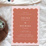 Boho Wavy Border Terracotta & Blush Wedding Invitation<br><div class="desc">A modern and stylish wedding invitation featuring a wavy scallop shape in terracotta with a blush pink edge with white font.</div>
