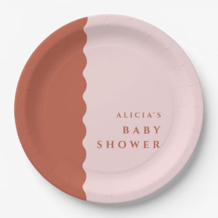 Boho Wavy Edge Terracotta & Blush Baby Shower Paper Plates