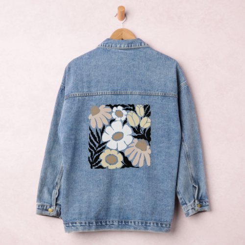 Boho Wavy Flower Design Denim Jacket