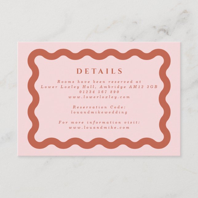 Boho Wavy Frame Blush & Terracotta Wedding Details Enclosure Card (Front)