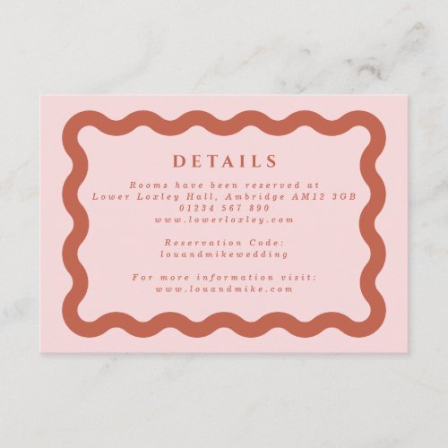 Boho Wavy Frame Blush  Terracotta Wedding Details Enclosure Card
