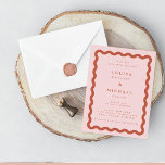 Boho Wavy Frame Blush & Terracotta Wedding  Invitation<br><div class="desc">A modern and stylish wedding invitation with a retro vibe featuring a wavy scallop frame in terracotta with a blush pink background,  with terracotta text.</div>