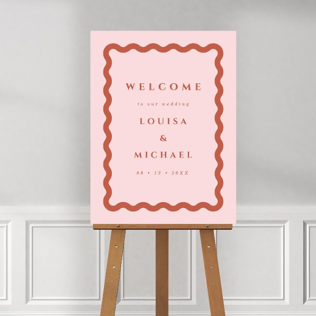 Boho Wavy Frame Blush & Terracotta Wedding Welcome Foam Board (Creator Uploaded)