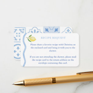 Boho Wavy Line Lemons Bring A Recipe Bridal Shower Enclosure Card